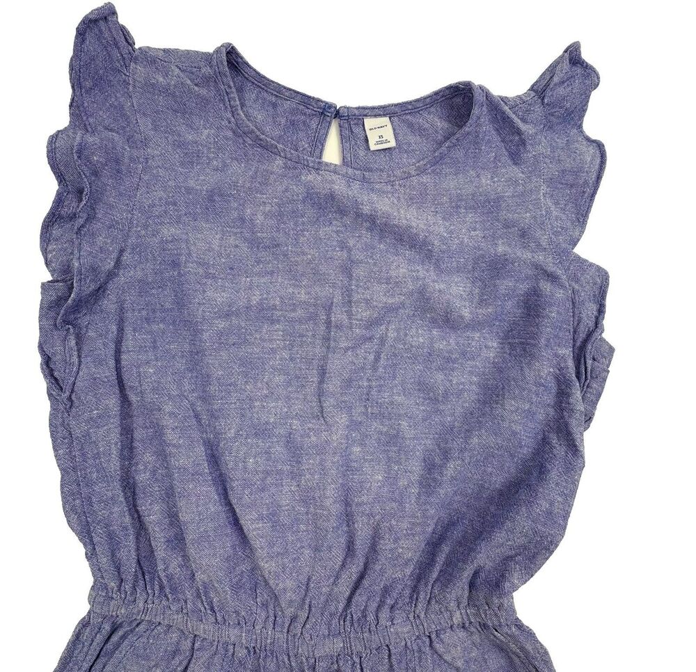 Linen Blend Chambray Jumpsuit Ruffle Sleeve Keyhole Back Wide Leg XS - Picture 6 of 16